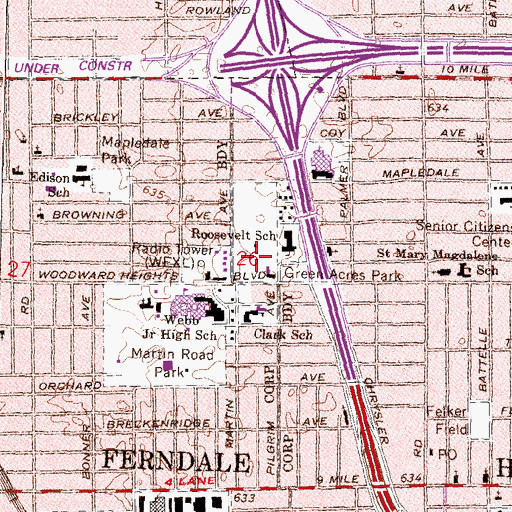 Topographic Map of Green Acres Park, MI