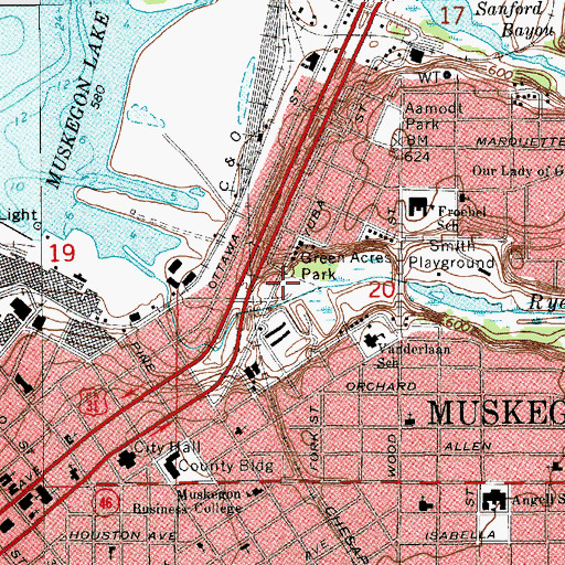 Topographic Map of Green Acres Park, MI
