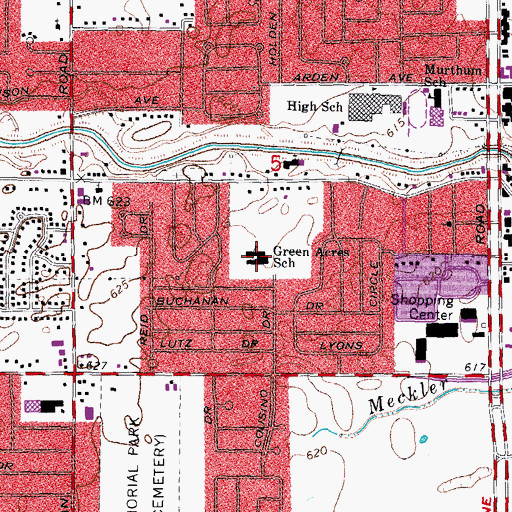 Topographic Map of Green Acres School, MI