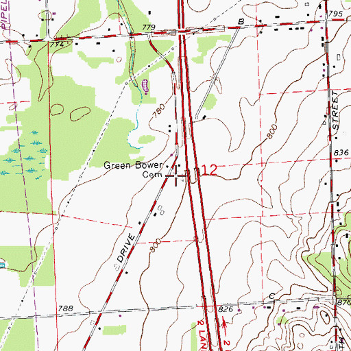Topographic Map of Green Bower Cemetery, MI