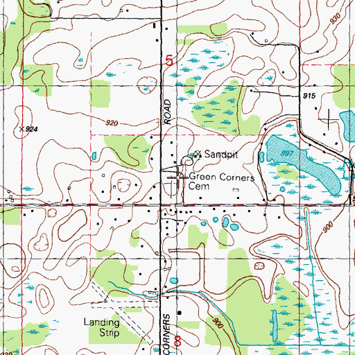 Topographic Map of Green Corners Cemetery, MI