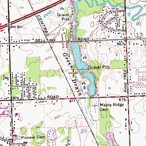 Topographic Map of Green Drain, MI