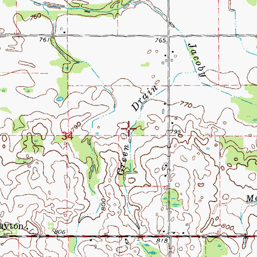 Topographic Map of Green Drain, MI