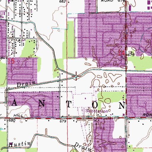 Topographic Map of Green Drain, MI