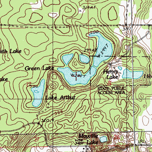 Topographic Map of Green Lake, MI
