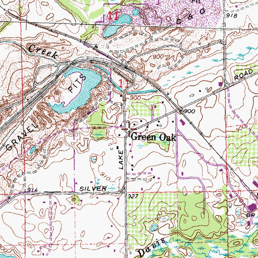 Topographic Map of Green Oak, MI