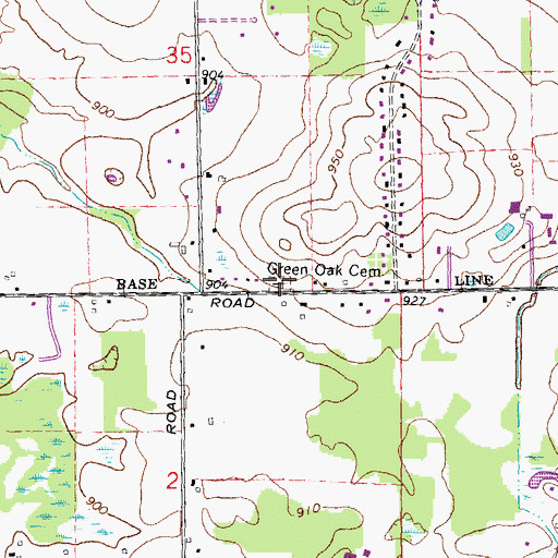Topographic Map of Green Oak Cemetery, MI