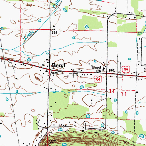 Topographic Map of Beryl Cemetery, AR