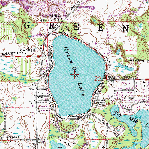 Topographic Map of Green Oak Lake, MI