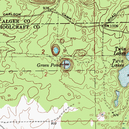 Topographic Map of Green Pond, MI