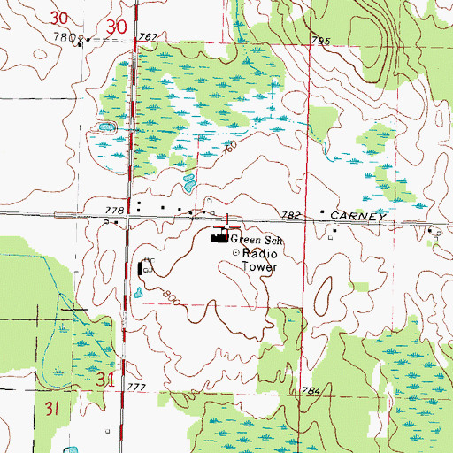 Topographic Map of Green School, MI