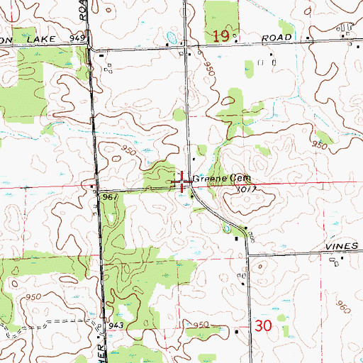 Topographic Map of Greene Cemetery, MI