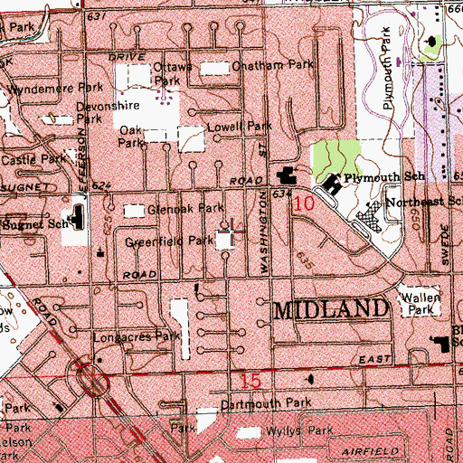 Topographic Map of Greenfield Park, MI