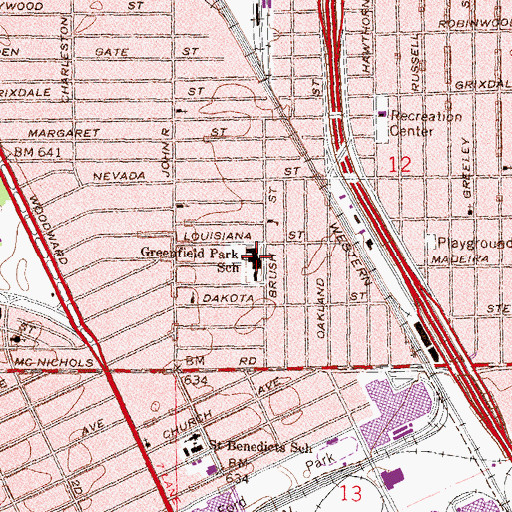 Topographic Map of Greenfield Park School, MI