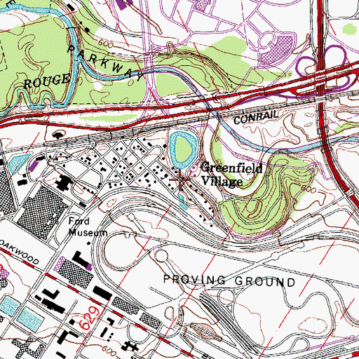 Topographic Map of Greenfield Village, MI