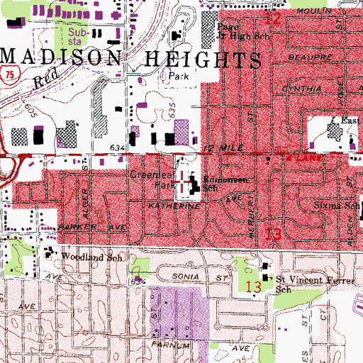 Topographic Map of Greenleaf Park, MI