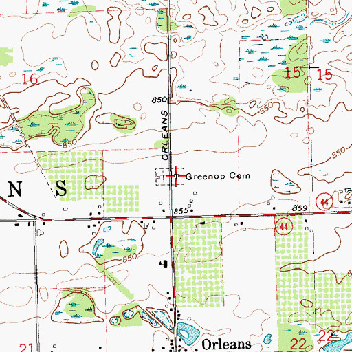 Topographic Map of Greenop Cemetery, MI