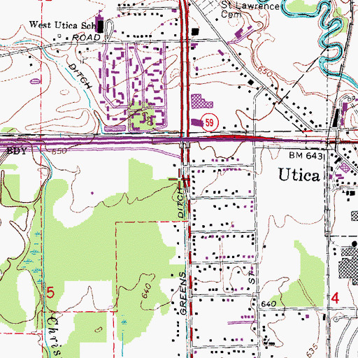 Topographic Map of Greens Ditch, MI
