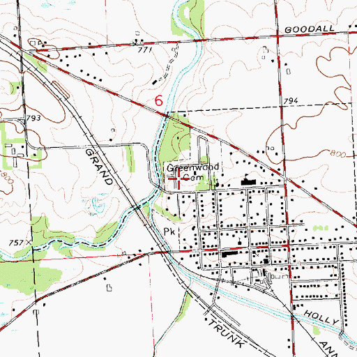 Topographic Map of Greenwood Cemetery, MI