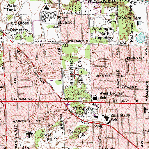 Topographic Map of Greenwood Cemetery, MI