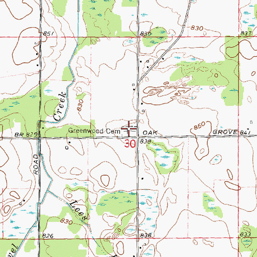 Topographic Map of Greenwood Cemetery, MI
