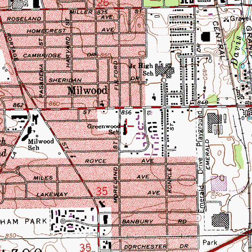 Topographic Map of Greenwood School, MI