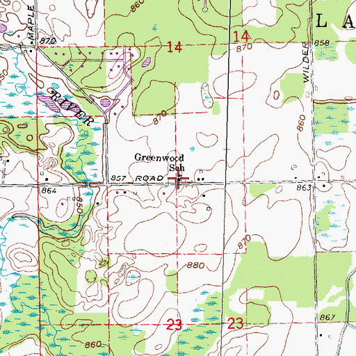Topographic Map of Greenwood School, MI