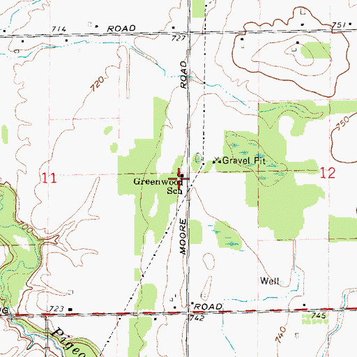 Topographic Map of Greenwood School, MI