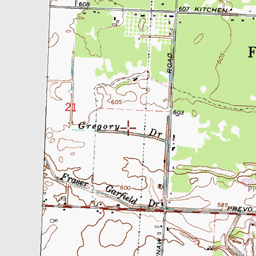 Topographic Map of Gregory Drain, MI