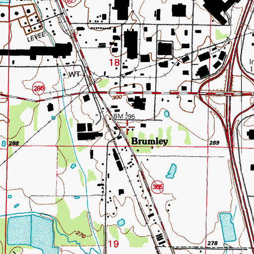 Topographic Map of Brumley Baptist Church, AR