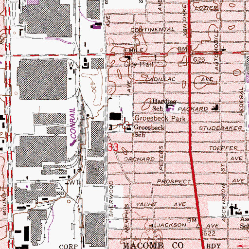 Topographic Map of Groesbeck School, MI