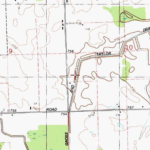 Topographic Map of Gross and Taylor Drain, MI
