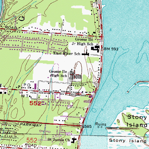 Topographic Map of Grosse Ile High School, MI