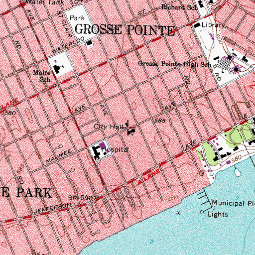 Topographic Map of Grosse Pointe, MI