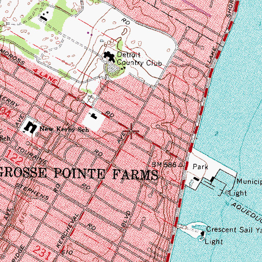 Topographic Map of Grosse Pointe Farms, MI