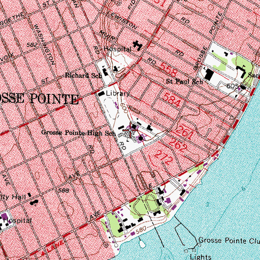 Topographic Map of Grosse Pointe High School, MI