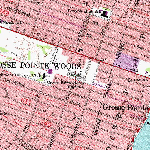 Topographic Map of Grosse Pointe North High School, MI