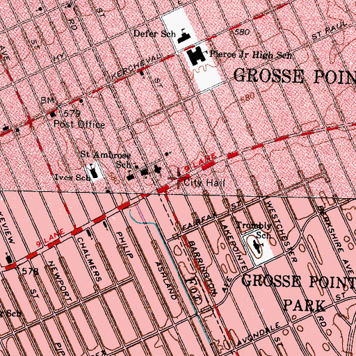 Topographic Map of Grosse Pointe Park, MI