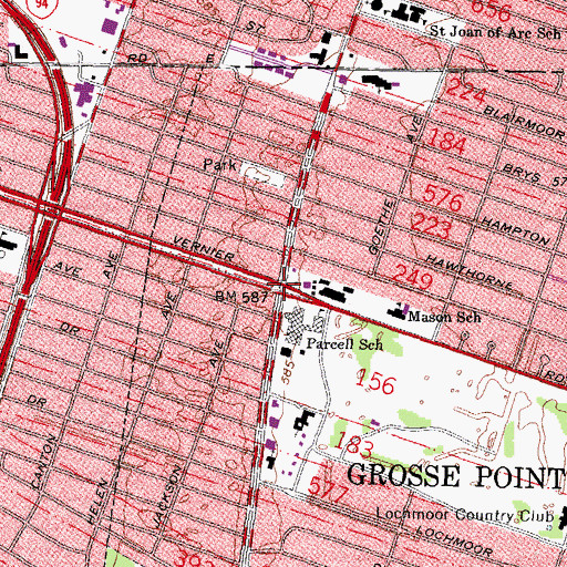 Topographic Map of Grosse Pointe Woods, MI
