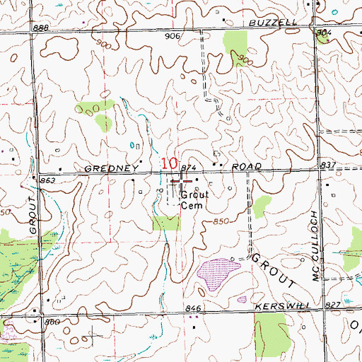 Topographic Map of Grout Cemetery, MI