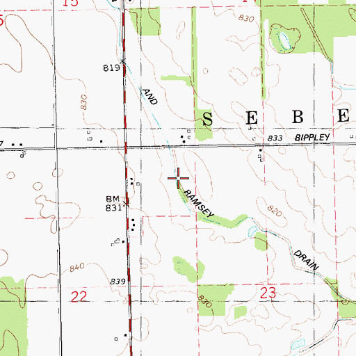 Topographic Map of Gunn and Ramsey Drain, MI