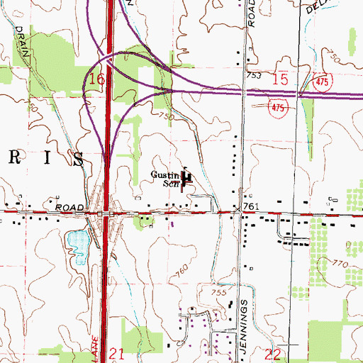 Topographic Map of Gustin School, MI
