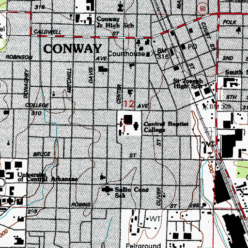 Topographic Map of Central College for Young Women (historical), AR
