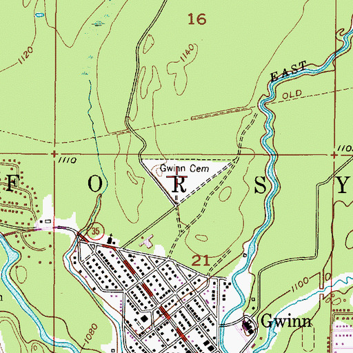 Topographic Map of Gwinn Cemetery, MI