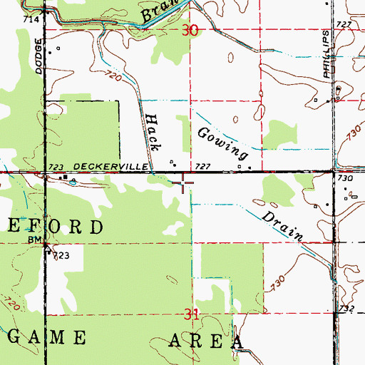 Topographic Map of Hack Drain, MI