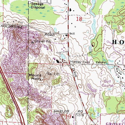 Topographic Map of Hadley Cemetery, MI