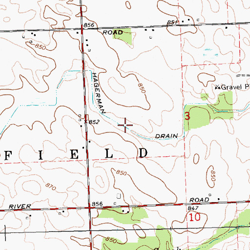 Topographic Map of Hagerman Drain, MI