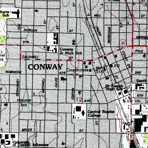 Topographic Map of Church of Christ, AR
