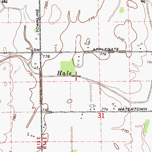 Topographic Map of Hale Drain, MI
