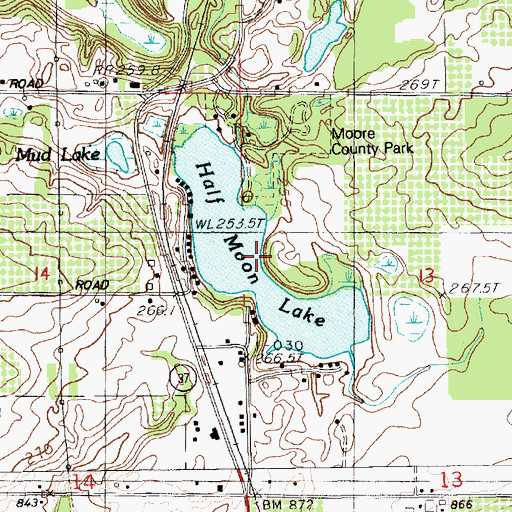 Topographic Map of Half Moon Lake, MI